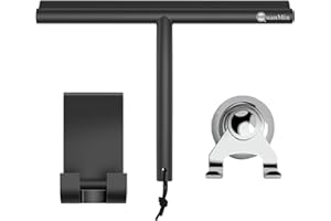 Quanmin Upgrade Design Shower Squeegee with Hook, 11 inch Stainless Steel Core Glass Wiper, Multi-Purpose Glass Silicone Rubber Household Squeegees for Glass and Ceramic Doors Windows, Rounded Black