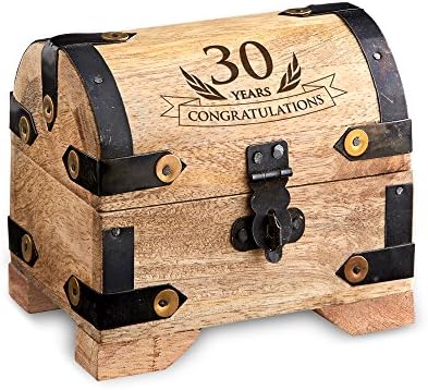 Engraved Treasure Chest for 30th Birthday - Small - Light Wood - Jewelry Box - Money Box - Wooden Storage Box - Birthday Present Idea - 4” (10 cm) x 3” (7 cm) x 3.5” (9 cm)