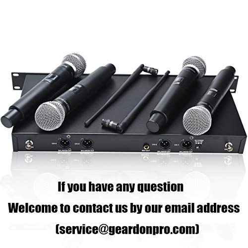 GEARDON Wireless Microphone System 4 Handheld Professional Fixed Frequency Channel Cordless Mics Set UHF Microphones With Rechargeable Receiver for Karaoke,Parties,Church,Speaker