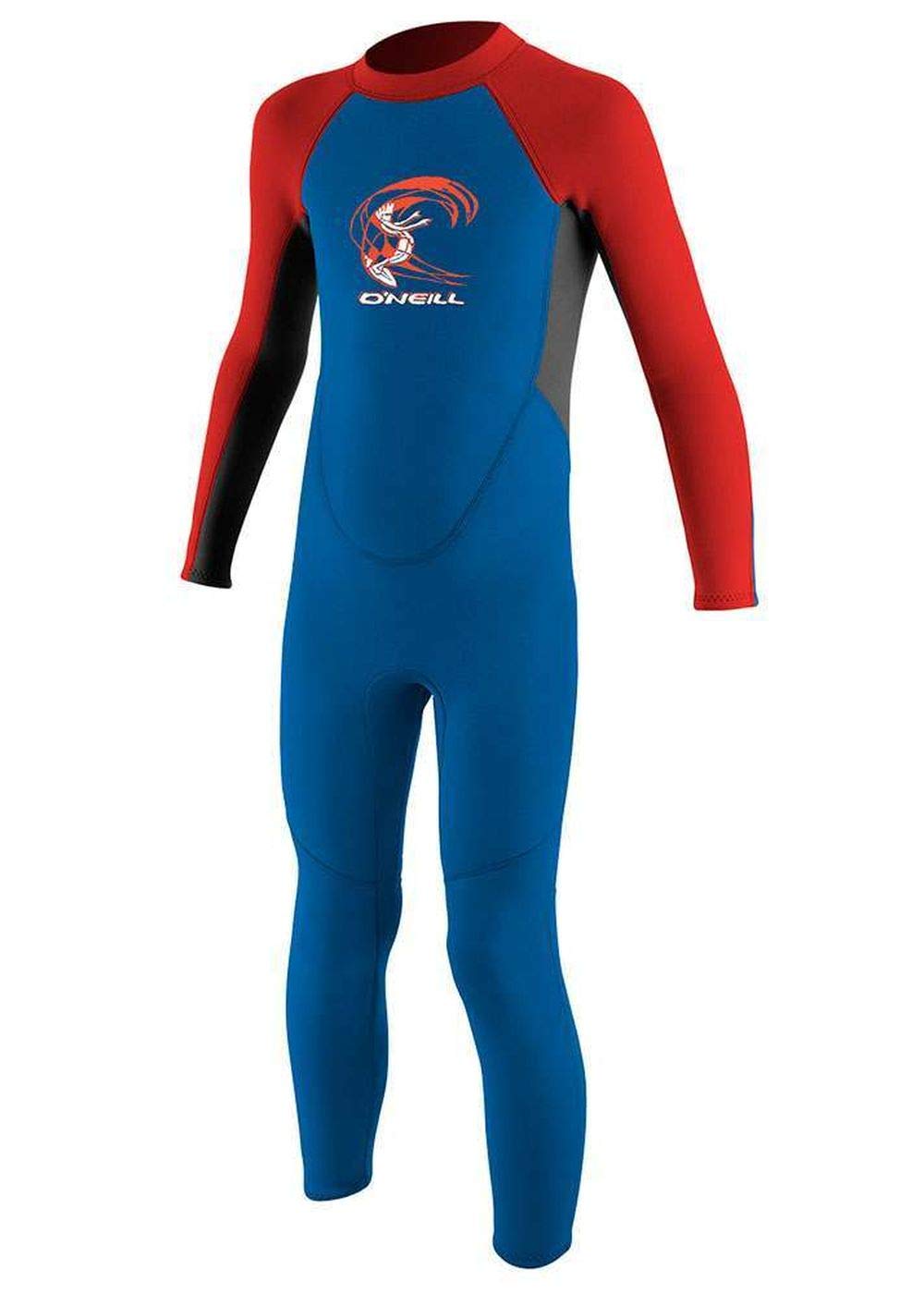 O'NEILL ONeill Toddler Kids Youth Kids Junior Reactor 2MM Back Zip Wetsuit Blue Neon Red - 100% Fluidflex - YKK Back Zip System