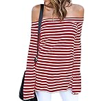 ZJCT Women's Off Shoulder Belled Long Sleeves Striped Shirts Casual Juniors Top RedStripes M