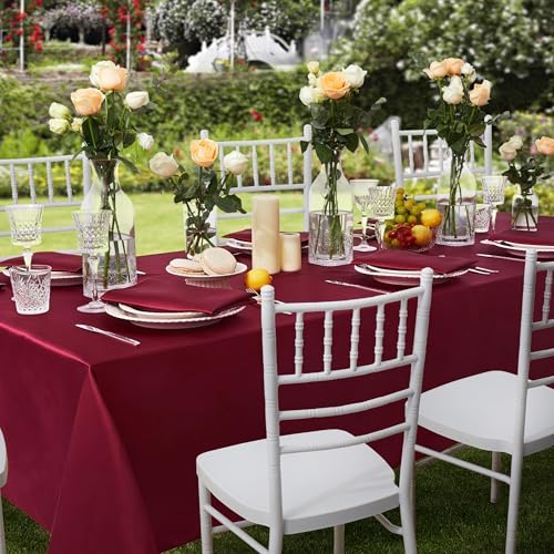 2 Pack Rectangle Table Cloth 60" x 102" – Durable Polyester Tablecloth Offers Reusable & Washable Protection, Ideal for Outdoor Party, Picnic, Wedding, Banquet and Birthday (Burgundy, 60"x102")