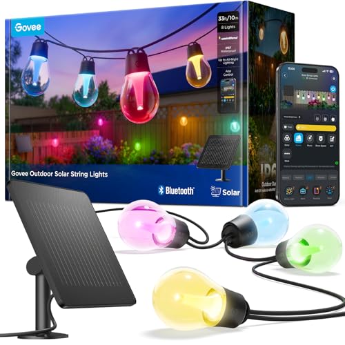 Govee Outdoor Solar String Lights, 33ft with 8 RGBICW Bulbs IP67 Waterproof