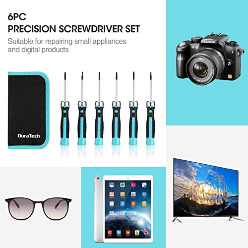 DuraTech 6-Piece Precision Screwdriver Set, Phillips, Slotted, Magnetic Screw Drivers with Innovated Ratcheting Setting, Magnetizer and Storage Bag, Repair Tool Kit For Eyeglass, Watch, Jewelry