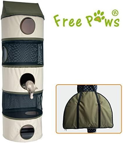 Free Paws 70LBS Weight Capacity Hangin Hunter Oxford Cat Condo, Large 5-Storey With Breathable Net & Cosy Fleece & Carrying Bag by Free Paws