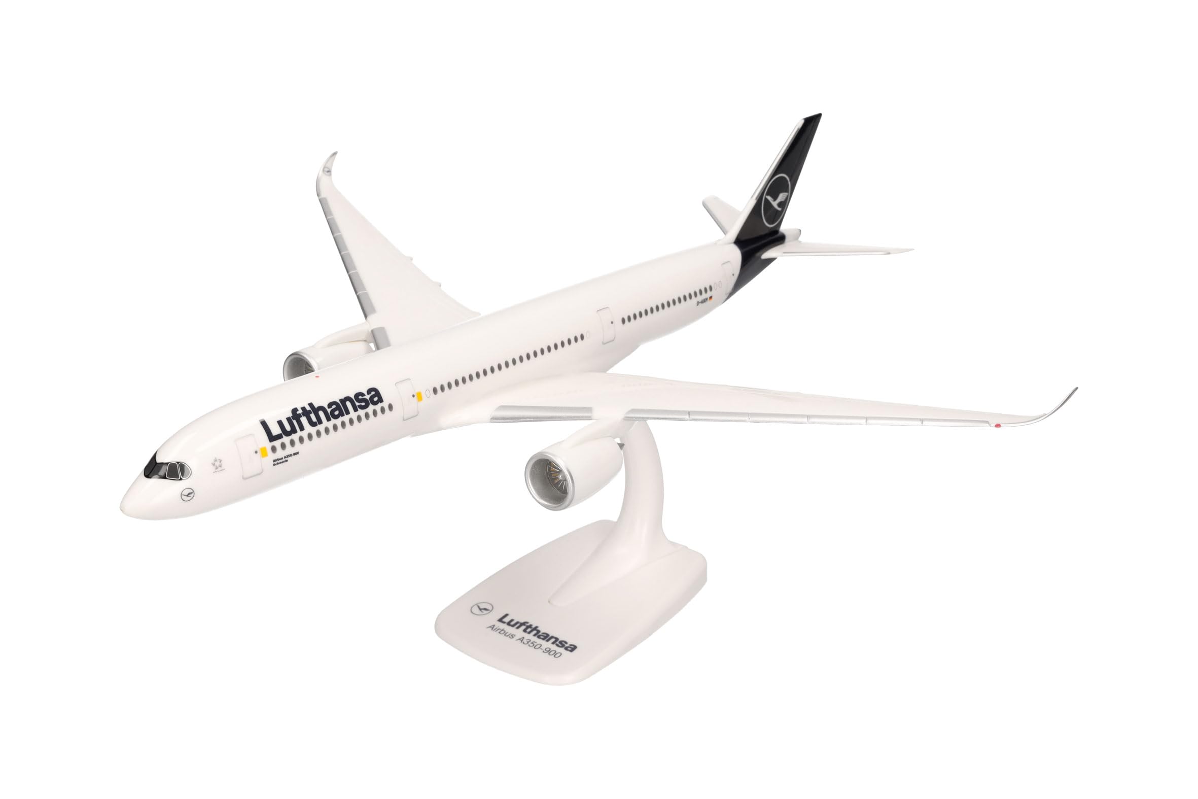 Herpa Snap-Fit airplane model Lufthansa Airbus A350-900 on scale of 1:200, plastic miniature with pedastal, model building, collectors edition