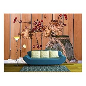 Easter Rude Still Life with Egg and Vase of Dry Artichoke, on The Table with White Tablecloth. - Removable Wall Mural | Self-Adhesive Large Wallpaper - 66x96 inches