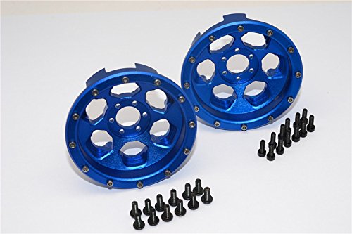Axial Yeti Upgrade Parts Aluminium Front/Rear 2.2 Wheels Beadlock (6 Poles) - 1Pr Set Blue