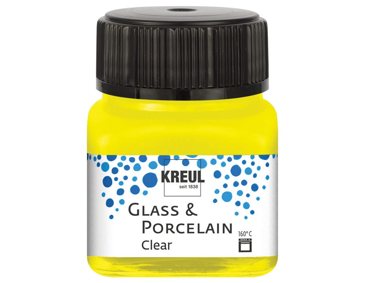 Kreul 16291 - Glass & Porcelain Clear Yellow, 20 ml Glass, Transparent Glass and Porcelain Paint, Water-based, Quick Drying, Crystal Clear