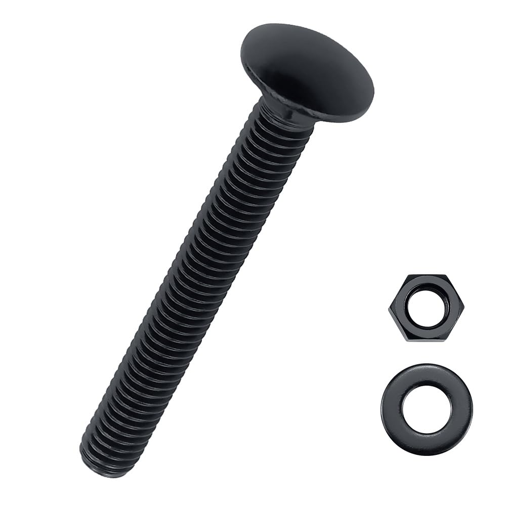 Photo 1 of 1/4-20 x 2-1/2" Black Carriage Bolts with Nuts and Washers Kits (10 Sets), 304 Stainless Steel 18/8, Black Finish, Round Head, Square Neck, Heavy Duty Bolts, Indoor Outdoor Fastening Bolts, Fayeploo