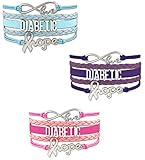 Diabetic Awareness Leather Multi Strap Bracelet 3 Pack, Smaller Wrists