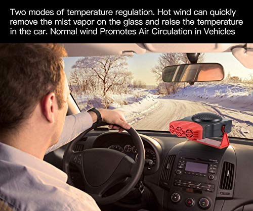 Portable Car Heater, Auto Electronic Heater Fan Fast Heating Defrost 12V 150W Car Heater, Plug Adjustable Thermostat in Cigarette Lighter, 2 in 1 Heating/Cooling Function 3-Outlet Car Heater
