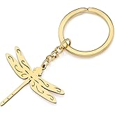 RAIDIN Stainless Steel Gold Silver Plated Cute Dragonfly Keychains Keyring Gift for Women Girls Car Purse Keys Accessories