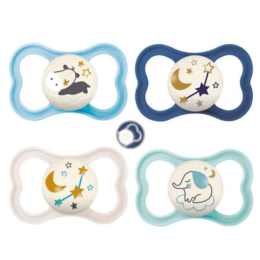 MAM Air Night 6-16 Silicone Dummies 6+ MAM Air Night, pack of 4 with 2 Sterilising Transport Boxes