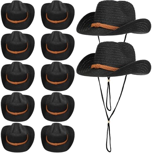 JaGely 15 Pcs Straw Cowboy Hats Wide Brim Summer Hat Women  display picture 3