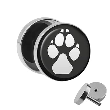 Treuheld® | Katzen/Hunde - TATZEN Ohrstecker zum Schrauben mit Pfote (Pfötchen) - Fake Plug OHRRING | Fake Tunnel Edelstahl |