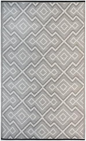 Recycled Easy Clean Outdoor Rug - The Original Earth Collective Plastic Mat -Reversible, UV resistant, Mildew Proof, Aztec Grey, Beige &amp; White, Great for Outdoors. Eco Friendly
