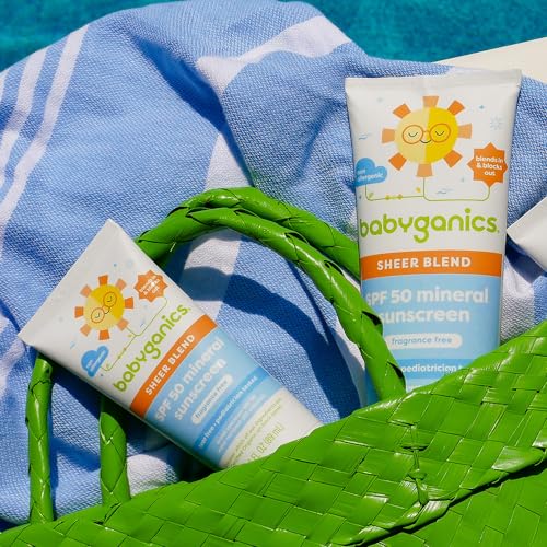 BABYGANICS SPF 50 MINERAL SUNSCREEN LOTION, SHEER BLEND, UVA UVB PROTECTION, OCTINOXATE & OXYBENZONE FREE, WATER RESISTANT, FRAGRANCE FREE, 8 OZ