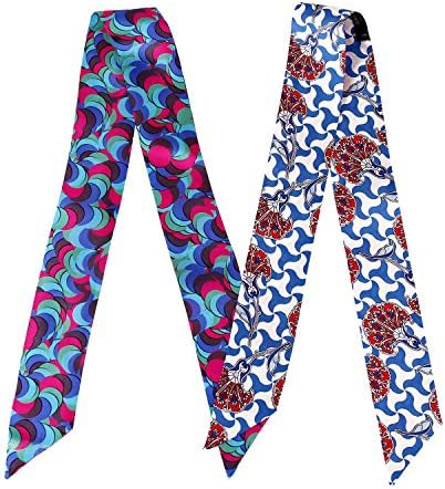 Zestilk Fashion Women's Twilly scarf (Geometry Blue and Dark Green) T09