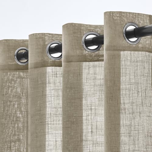 Woaboy Leinen Gardinen Vorhänge Ösen 2er Set 140x200cm Haferflocken