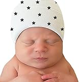 Melondipity Seeing Stars White Newborn Hospital Hat with Black Stars