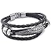 KONOV Mens Womens Genuine Leather Bracelet, Angel Wing Braided Cuff Bangle, Black Silver