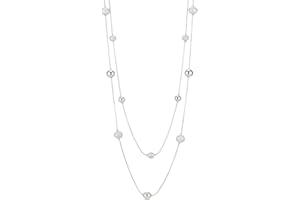 FULU AUTUMN Silver Layered Long Necklace for Women Pearl Crystal Sweater Strand Chain Necklaces Fashion Gifts