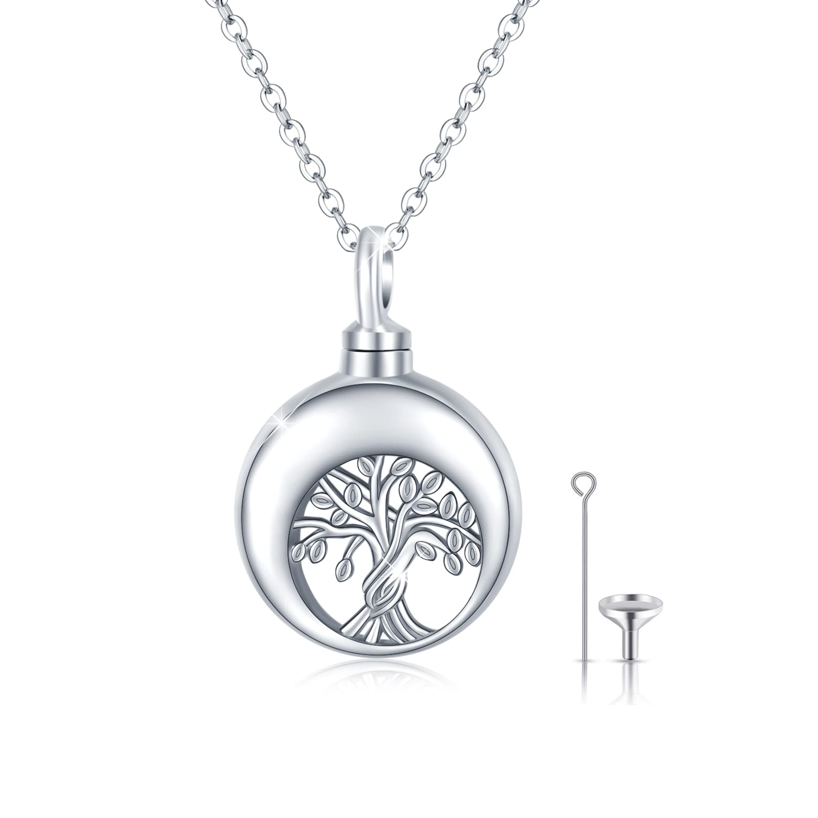 JFASHOP Ashes Necklace 925 Sterling Silver Tree of Life Pendant,Urn Necklace for Ashes Keepsake Tree of Life Cremation Ashes Valentines for Mum Dad Women Men