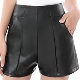 Everbellus Womens High Waisted Faux Leather Shorts with Pockets Wide Leg Shorts