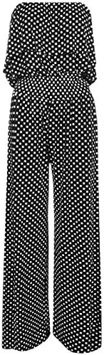 New Ladies Womens Black and White Polka Dot Print Frill Top Palazzo Playsuit Jumpsuit Plus Size UK 8-26