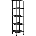 HOOBRO 5-Tier Corner Shelf Stand, Corner Square Rack Display Shelf, Tall Storage Rack Plant Stand, Corner Bookcase for Small Spaces, Living Room, Home Office, Kitchen, Black BK50CJ01