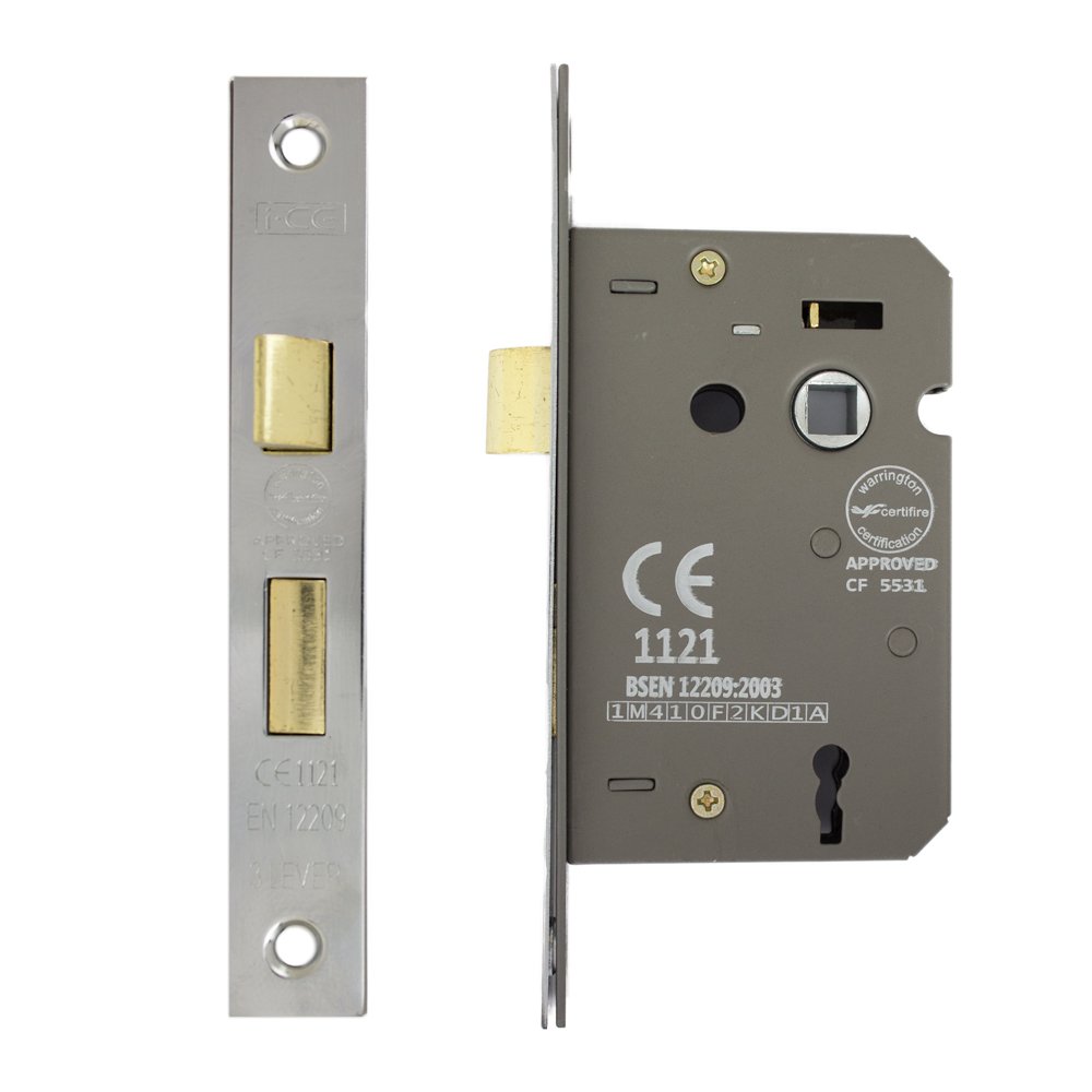 Fire Rated Nickel Plated 3 Lever Sashlock 63 mm CE Rated