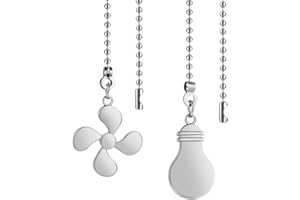 Aster 2 Pieces Ceiling Fan Pull Chain 13 Inch Ceiling Fan Pull Chain Extender Ornament with Fan and Light Bulb Chain Connector for Ceiling Fan Pull Chain Extension Decoration(Silver)