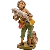 VILLAGE GIFT IMPORTERS 8" Nativity Shepherd Holding a Lamb | Hand Painted | Add to Creche Manger Scene | Great Christian Holiday Home Decoration for Christmas | Made in Italy