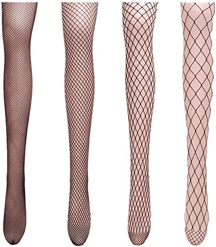 Women's 4 Pairs Sexy High Waist Tight Fishnet Stockings