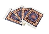 Set of 4 Rug Table Coasters – Oriental Design Fabric Carpet Drink Mats (Blue Patter)