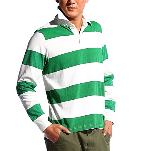 Godsen Men's Classic Long Sleeve Rugby Shirt Sport Polo (S, Stripes(Pack of 2)) - Thumbnail 3