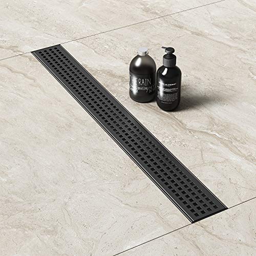 WEBANG 24 Inch Shower Linear Black Drain Rectangular Floor Drain with