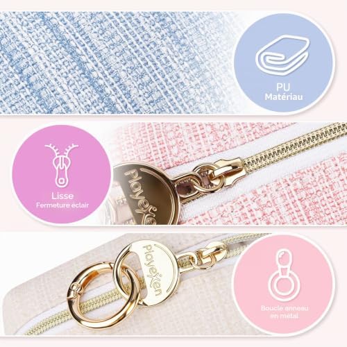 10*5,5*8cm Mini Trousse de Toilette Fille Pochette Maquillage Femme Sac Rangement pour Rouge à Lèvres Vernis a Ongle en Cuir Trousse de Voyage Portable Cadeau Filles Femmes Anniverssaire Noel(Bleu)