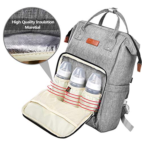 UBBCARE Diaper Bag Backpack Large Multi-Function Travel Back Pack Grey Baby Nappy Changing Bag for Mom and Dad with Changing Pad - Thumbnail 4