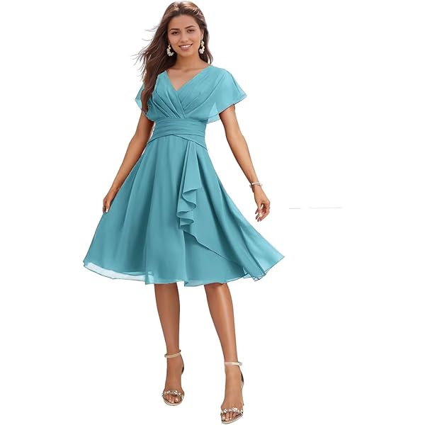 Amazon.com: GIOVZIC Short Spring Bridesmaid Dresses Black Tea Length  Chiffon V-Neck Losse Sleeve Prom Dress A-Line Formal Party Dress with  Pockets US0 : Clothing, Shoes & Jewelry