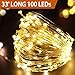 Bright Zeal 33' Long LED Warm White Christmas String Lights White Wire Battery Operated - Outdoor Warm White LED String Lights Battery Powered with Timer Silver Wire - Warm White Fairy Lights Battery