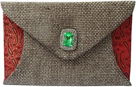 Decorative Clutch Bag Handmade Jute Brocade Material Paisley Design Storage Case Women's Accessories Wedding Collection Brown Red Handbag