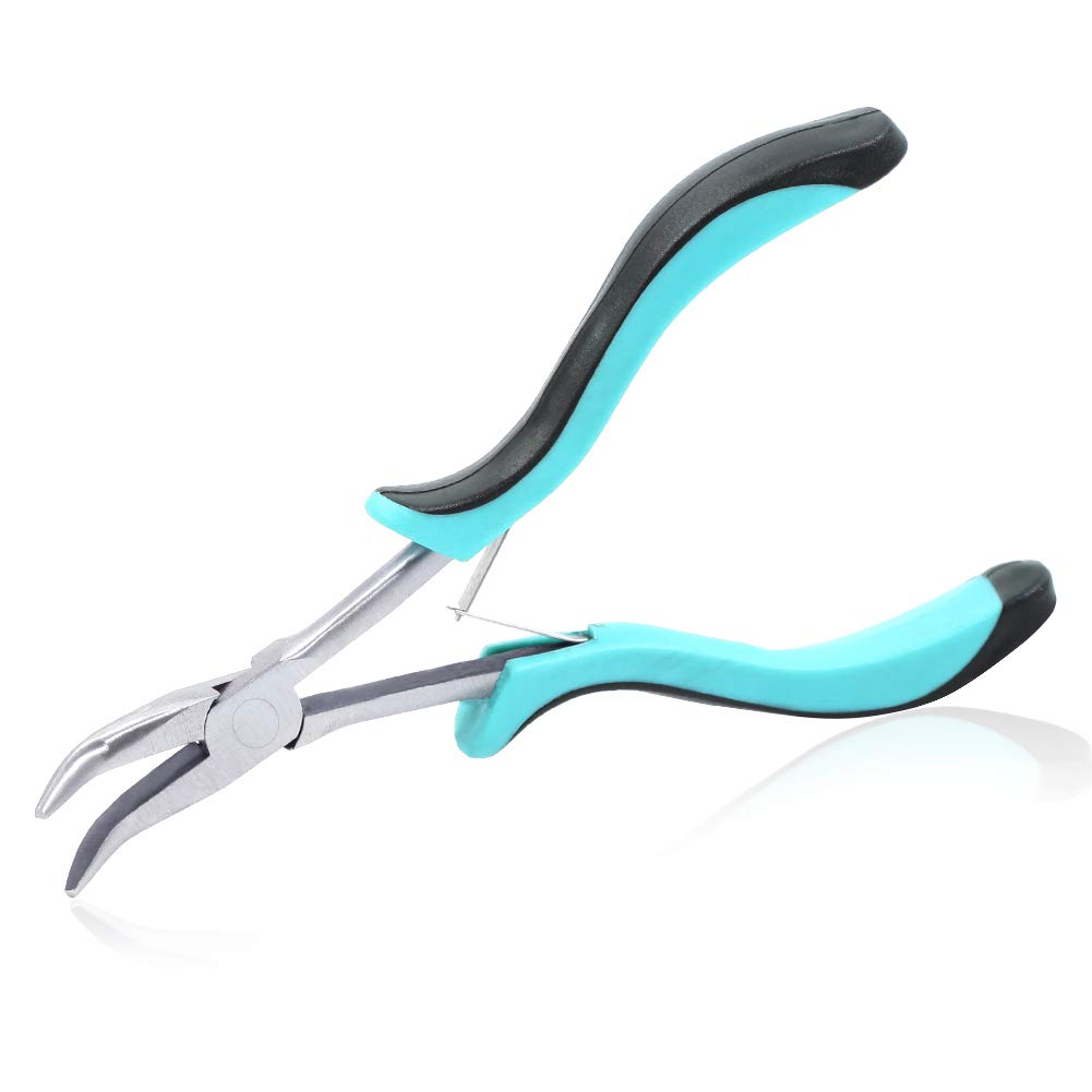 SPEEDWOX 6 Inches Long Reach Mini Bent Nose Pliers Jewelery Making Tool Precision Angled Long Needle Nose Pliers Smooth Jaw Beading Pliers