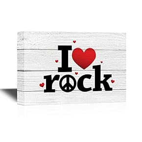 Canvas Wall Art - I Love Rock with Anti-War Logo - Gallery Wrap Modern Home Art | Ready to Hang - 12x18 inches