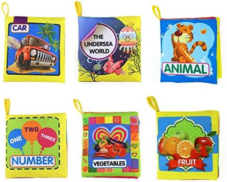 Set of 6 Baby Soft Cloth Book for Learning Animals Numbers Vegetables Fruit Cars and The Undersea World Toddler Educational Fabric Book