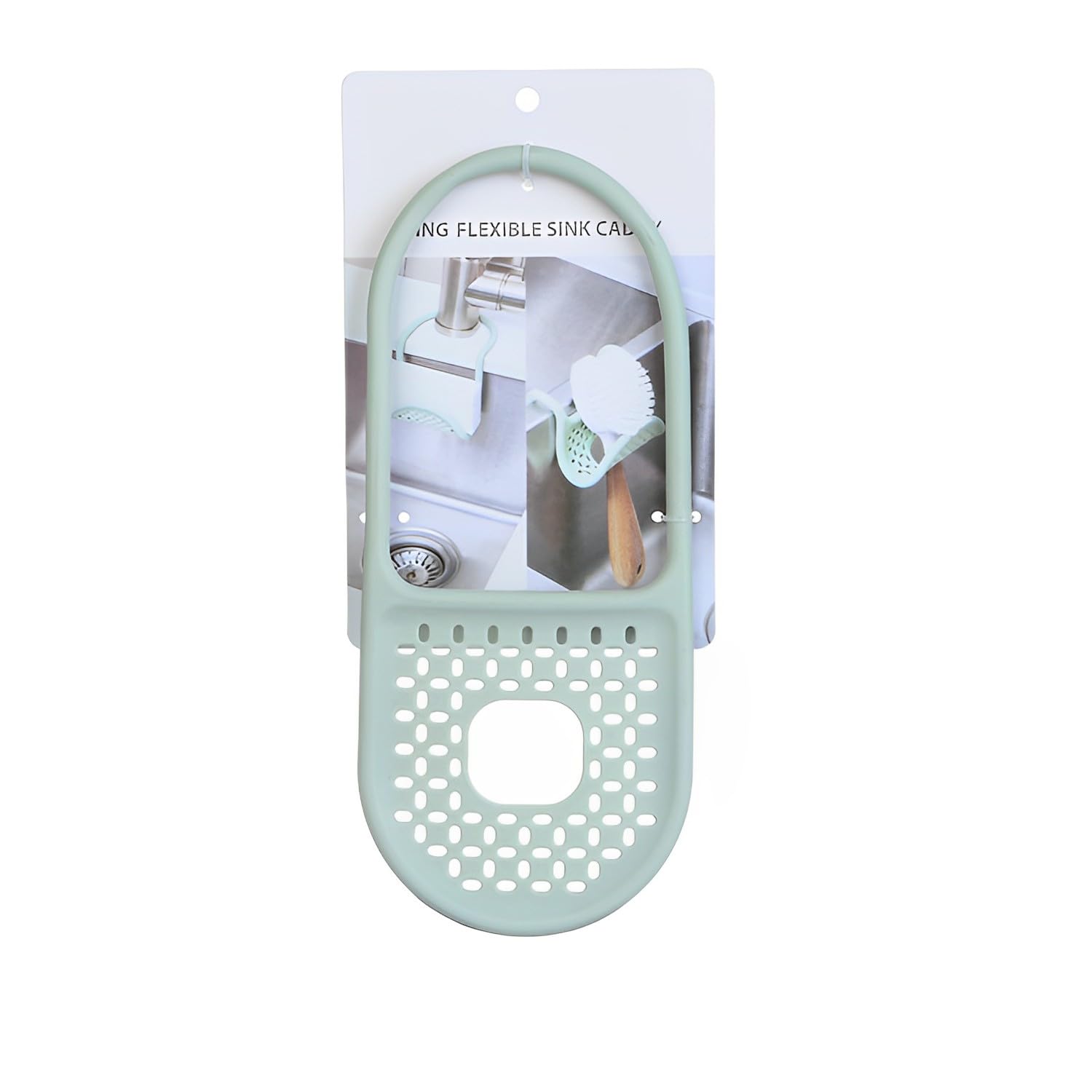 Sponge Holder Kitchen, Hanging Sponge Holder for Tap, Practical Organiser, Black, No Drilling, Waterproof and Rustproof, Ideal for Sponges and Cloths, Kitchen Aid with Style (Green)