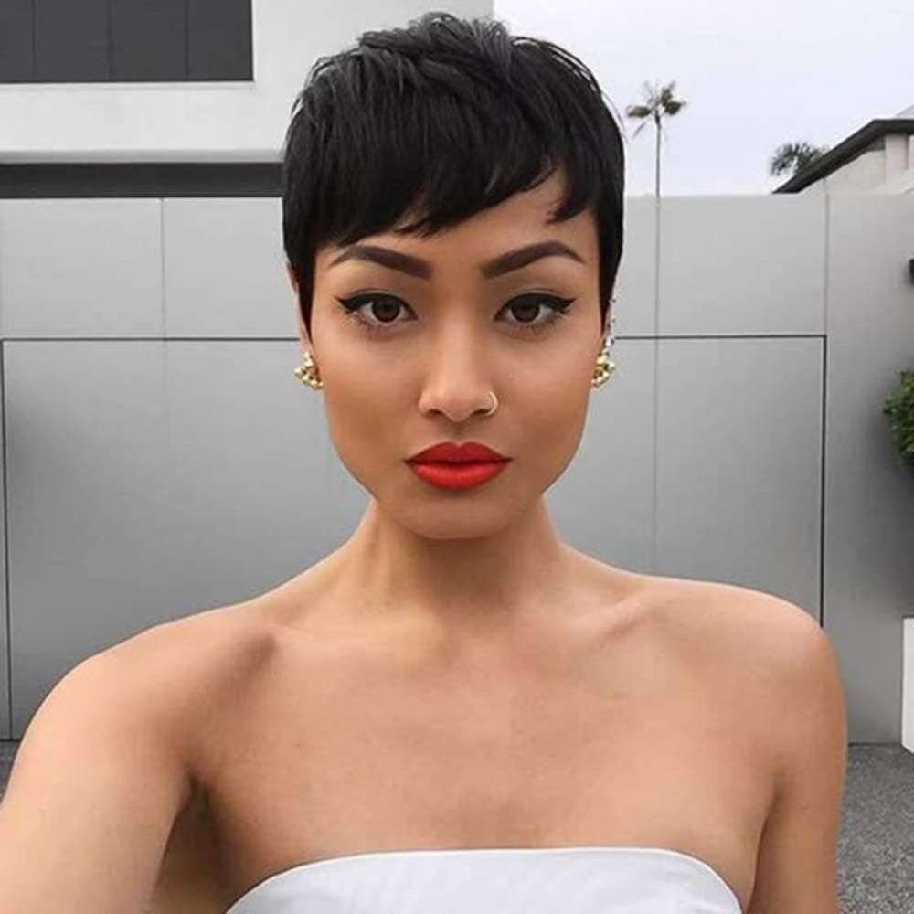 Besteffie Short Pixie Cut Hair Natural Synthetic Wigs for Black Women Straight Heat Resistant Wigs Natural Looking Women's Fashion Wig