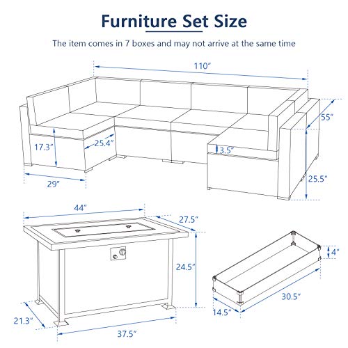 U-MAX 7 Pieces Patio Furniture Sectional Sofa with Gas Fire Pit Table, Wicker Outdoor Sofa Set, 50,000 BTU Auto-Ignition… - Image 4