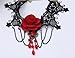 Qiyun (TM) Women's Black Crochet Lace Choker Red Rose Flower Collar Chains Tassel Necklace